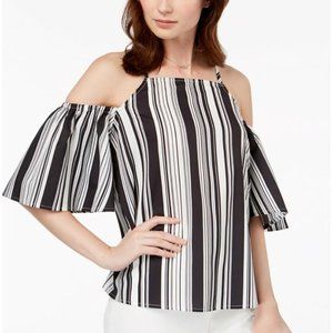 💜 Juniors' Striped Cold-Shoulder Top